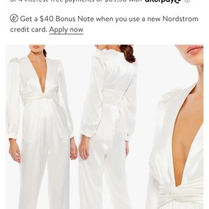 Plunge Neck Long Sleeve Satin Jumpsuit